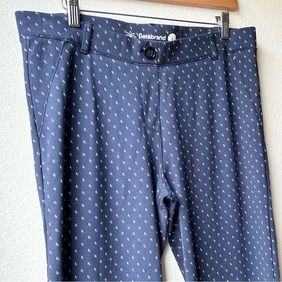 Betabrand Yoga Dress Pant Boot Cut Navy Blue Pattern Print Sz L - Picture 2 of 11
